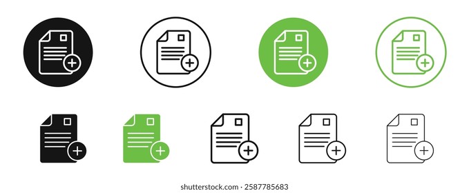 Add document icons in black and green colors collection
