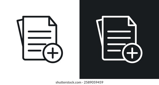 Add document icons in black and white liner strokes for web design.