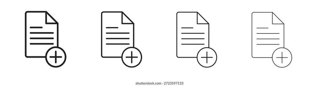 Adicionar ícones de documento estrutura de tópicos de vetor preto. Linha com traçado editável.