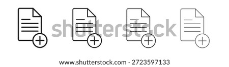 Add document icons outline black vector design. Line with editable stroke.