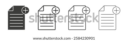 Add document icons set. Liner outlined and flat black color