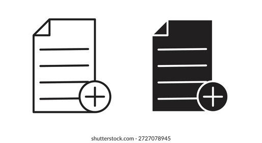 Adicionar conjunto de ícones de documento. Ilustração de vetor de linha simples