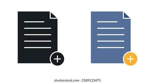 Add document icons set vectors black and colored style
