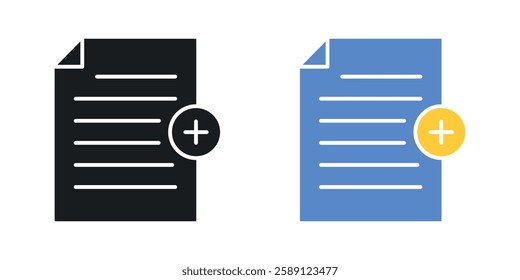 Add document icons set vectors black and colored style