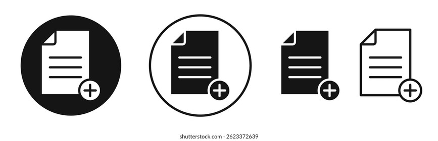 Adicionar ícones de documento. ícones de vetor de linha fina