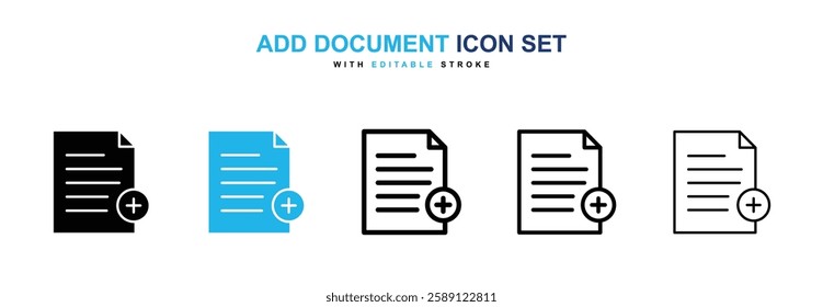 Add document icons vector collection in black and blue colors on white background