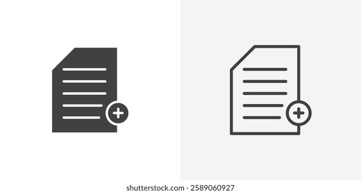 Add document icons vectors illustrations in black fill and liner versions