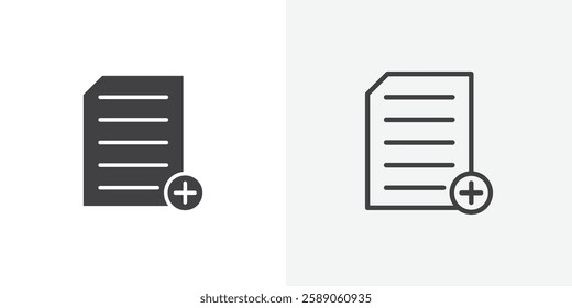 Add document icons vectors illustrations in black fill and liner versions