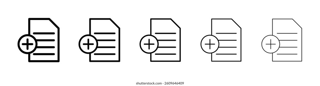 Add document icons vectors set in different stroke lines