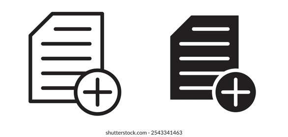 Add document vector icon set black filled and outlined style.