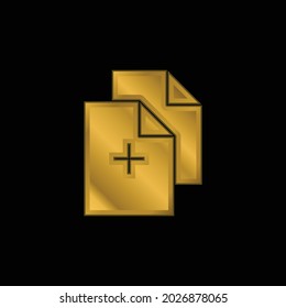 Añadir documentos icono metálico chapado en oro o vector de logotipo