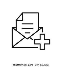 Agregar estilo de línea de icono de correo electrónico aislado en fondo blanco. Ilustración del vector