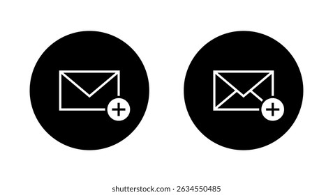 Añadir icono de contorno de mensaje de sobre en círculo negro. Correo electrónico de Create, símbolo de signo de correo