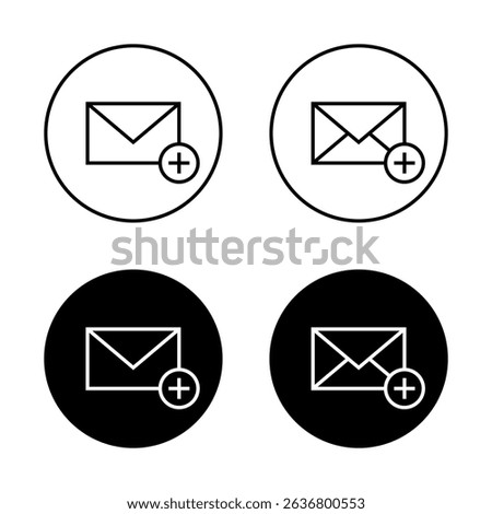 Add envelope message outline icon on black circle. Create email sign symbol