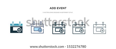 add event icon in different style vector illustration. two colored and black add event vector icons designed in filled, outline, line and stroke style can be used for web, mobile, ui