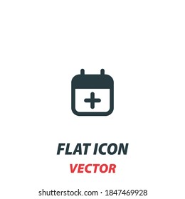 Agregar icono de evento en un estilo plano. Pictograma de ilustración de vector sobre fondo blanco. Símbolo aislado adecuado para concepto móvil, aplicaciones web, infografías, interfaz y diseño de aplicaciones