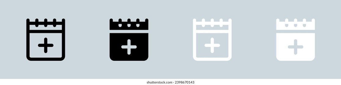 Add event icon set in black and white. Schedule signs vector illustration.