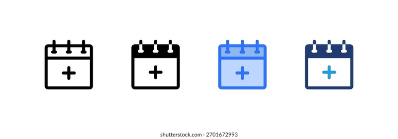 Ícone Adicionar evento define várias coleções de estilos. Ilustração vetorial.