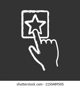 Add to favorite button click chalk icon. Bookmark. Hand pressing button. Isolated vector chalkboard illustrations