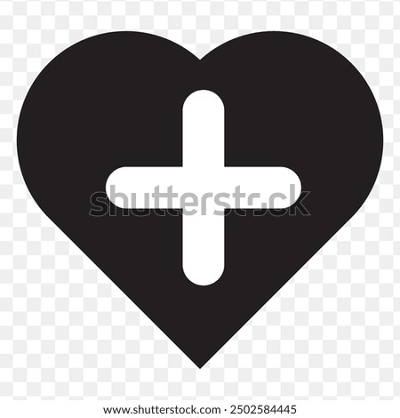 add to favorite heart icon. heart icon with plus. Favorite or love heart icon on PNG background. vector illustration.