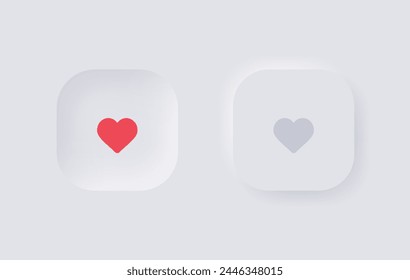 add to favorite icon heart icon button - save icon bookmark symbol - like love icon button. neumorphism ui ux app web in white neumorphic buttons