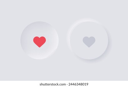add to favorite icon heart icon button - save icon bookmark symbol - like love icon button. neumorphism ui ux app web in white neumorphic buttons
