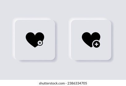 add to favorite icon heart plus icon - save icon bookmark symbol. add favorites sign button. neumorphism buttons. neumorphic style