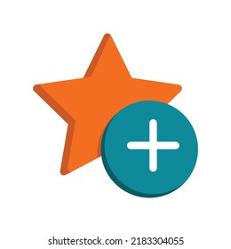 Add to favorite icon with star and plus in the circle. Draw in colorful flat style