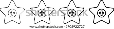 Add to favorite icon with star. Star and plus symbol. Priority content and bookmark signs. Mark as Favorite Icon 
