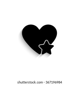 Add to favorites - Heart with Star - black vector icon  with shadow