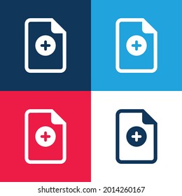 Añadir archivo azul y rojo cuatro colores mínimo conjunto de iconos