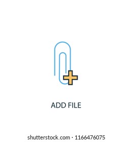 add file concept 2 colored line icon. Simple yellow and blue element illustration. add file concept outline symbol design from Message set