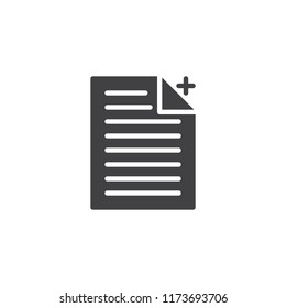 Add file document vector icon. filled flat sign for mobile concept and web design. Paper document simple solid icon. Symbol, logo illustration. Pixel perfect vector graphics