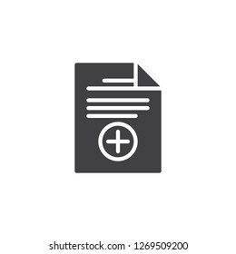 Add file document vector icon. filled flat sign for mobile concept and web design. Paper page plus simple solid icon. Symbol, logo illustration. Pixel perfect vector graphics