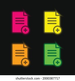 Add File four color glowing neon vector icon