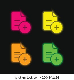 Add File four color glowing neon vector icon