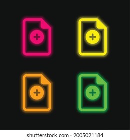 Add File four color glowing neon vector icon