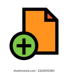 Añadir línea de icono de archivo aislada en fondo blanco. Icono delgado plano negro sobre el estilo de contorno moderno. Símbolo lineal y trazo editable. Ilustración vectorial de trazo simple y de píxel perfecto.