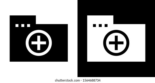 Add Folder. Hospital Record Folder. Glyph Icon in White and Black Version.