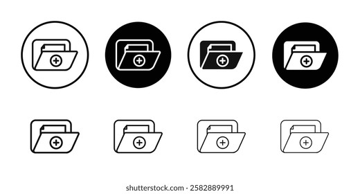 Add folder icon Black line art vector logo set