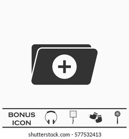 Add Folder icon flat. Black pictogram on white background. Vector illustration symbol and bonus button