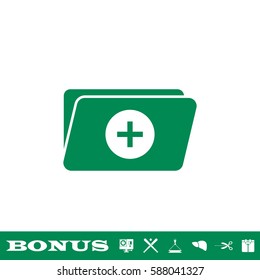 Add Folder icon flat. Green pictogram on white background. Vector illustration symbol and bonus button