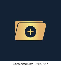 Add Folder icon flat. Simple gold pictogram on dark background. Vector illustration symbol