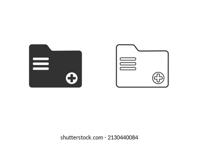 Agregar iconos de carpeta de diseño plano o Agregar iconos de carpeta. 2 estilo de agregar iconos de carpeta aislados en fondo blanco.