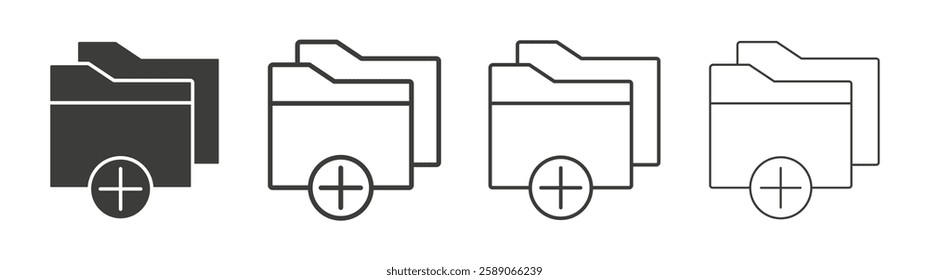 Add folder icons set. Liner outlined and flat black color