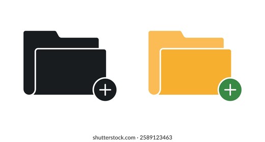 Add folder icons set vectors black and colored style