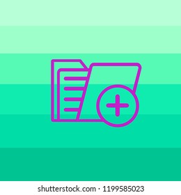Icono de la línea de carpeta, símbolo del vector de contorno, pictograma de estilo lineal aislado en blanco. Archivo con símbolo más, ilustración de logotipo. Trazo editable