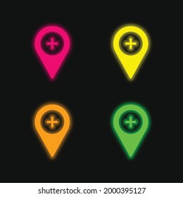 Add four color glowing neon vector icon