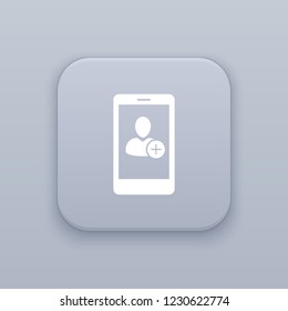 Add friend contact, gray vector button with white icon on gray background