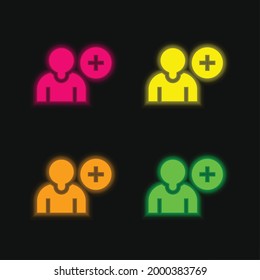 Add Friend four color glowing neon vector icon